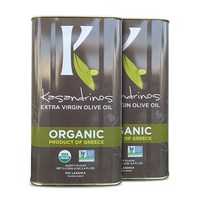 Kasandrinos Organic HUGE 3 LITER Extra Virgin Greek Olive Oil Pack of Two