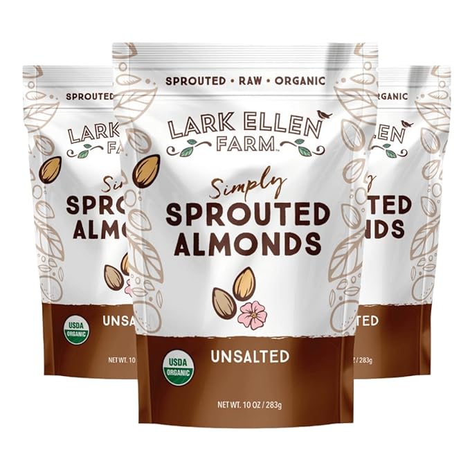 Lark Ellen Farm Organic Sprouted Almonds Unsalted – USDA Organic Raw Vegan Gluten-Free Non-GMO Paleo-Friendly Plant-Based Protein Snack Resealable Bag to Retain Freshness 10 oz (3-Pack)