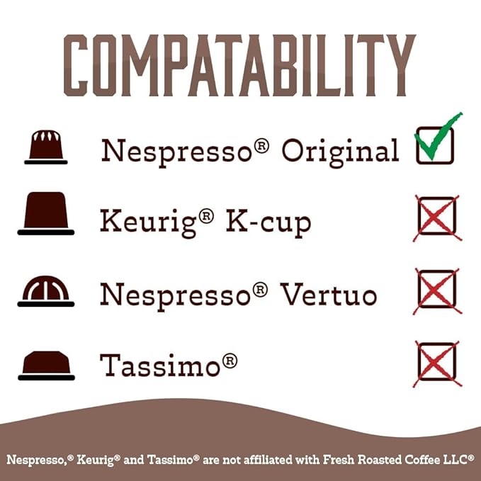 Fresh Roasted Coffee for Nespresso OriginalLine Single Origin Organic Ethiopian Sidamo Medium 10 Count Aluminum Capsules