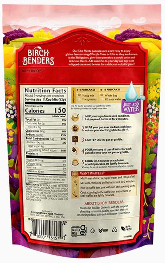 Birch Blenders Ube Mochi Pancake &amp Waffle Mix | 40 oz Bag | Gluten Free Purple Yam Flavor Fluffy &amp Chewy Texture