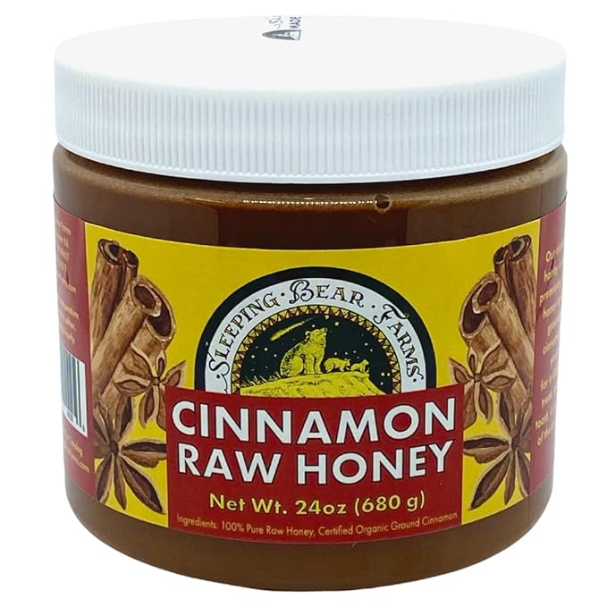 12 Ct Case of 1.5 pound (24oz) Cinnamon Raw Honey - Untreated Unprocessed Creamy Raw Honey w/Certified Organic Cinnamon - Sleeping Bear Farms