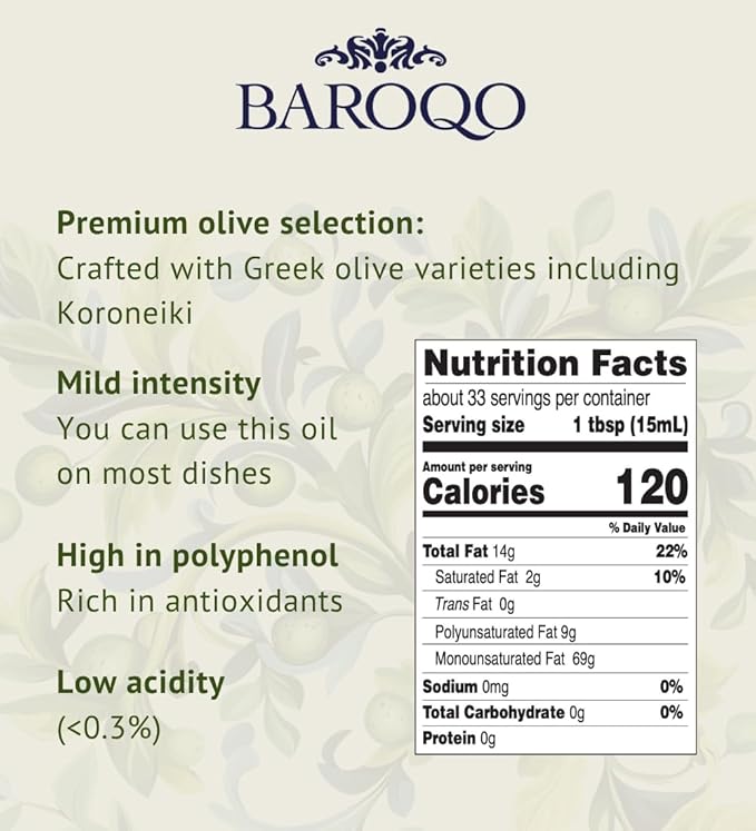 Baroqo Mediterranean Olive Oil Extra Virgin Olive Oil 3L Bag in Box Cold Pressed Extra virgin Olive Oil Bulk from Greece Koroneiki Olives Robust Fruity Flavor Fresh EVOO Ideal for Cooking and Salads
