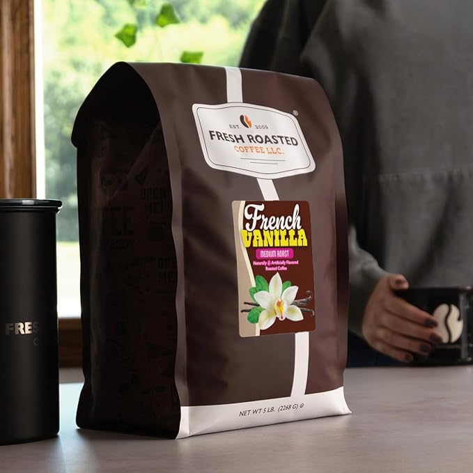 Fresh Roasted Coffee French Vanilla Flavored Coffee 5 lb (80 oz) Medium Roast Kosher Ground