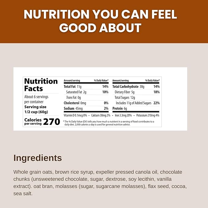 Erin Baker’s Homestyle Double Chocolate Granola with Ancient Grains - Made from Natural Ingredients Crunchy Versatile Snack or Cereal - Vegan Friendly Non-GMO Resealable 160oz Bag 1-Pack