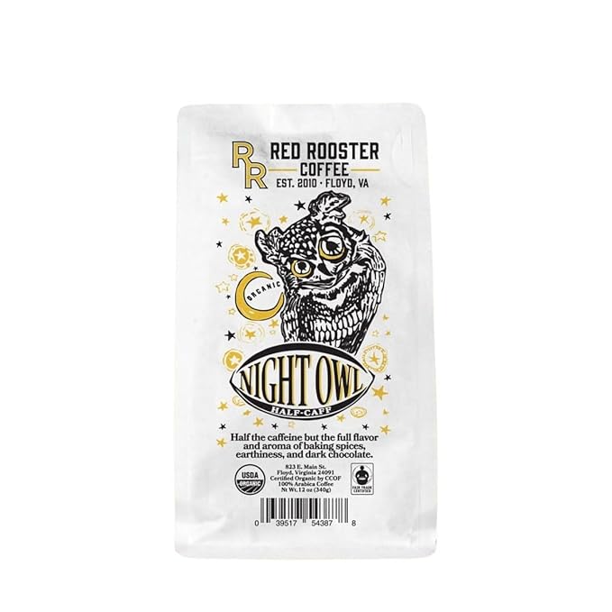 Organic Night Owl Half-Caff - Roasted by Red Rooster Coffee - Freshly Ground Coffee - 5 Pound Bag