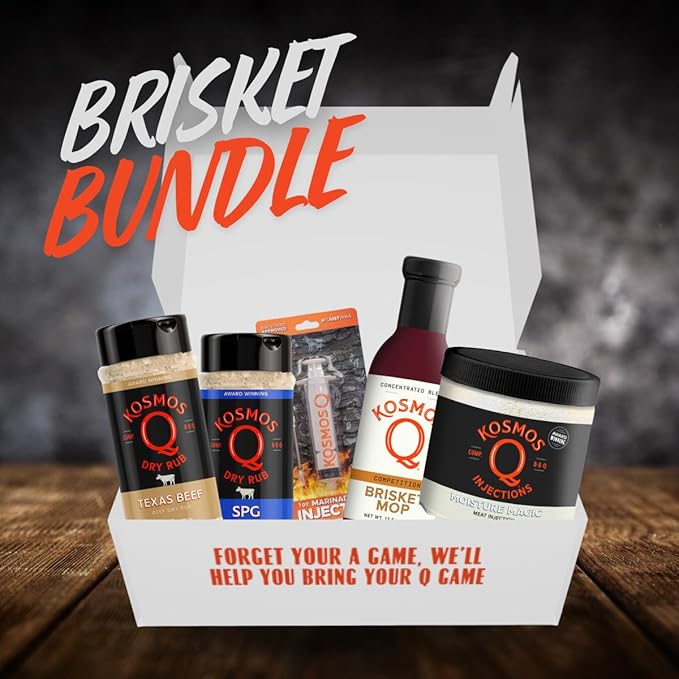 Kosmos Q BBQ Brisket Box Gift Set for Men or Dads Includes Texas Beef Rub SPG Rub Brisket Mop Moisture Magic &amp 1oz Injector Seasoning for Beef Steak &amp More