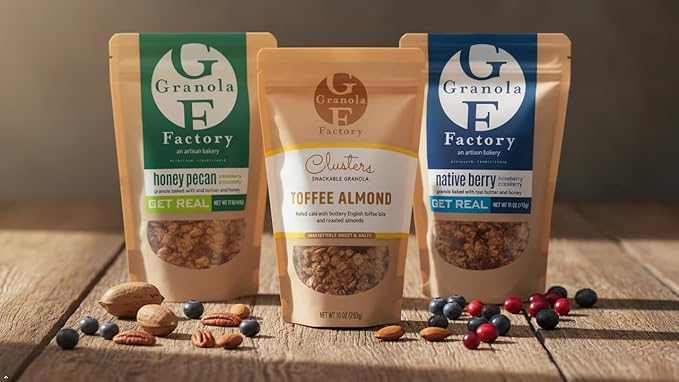 Granola Factory 3-Flavor Variety Pack - Native Berry All-Natural Sweet and Salty Breakfast Cereal and Snack (11 ounces) Honey Pecan All-Natural Sweet and Salty Breakfast Cereal and Snack (11 ounc