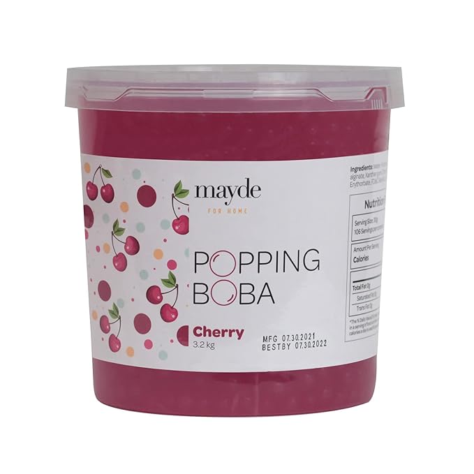 Mayde Popping Boba Pearls for Drinks Desserts &amp Breakfast Bowls (Cherry Flavor 7 Pounds)