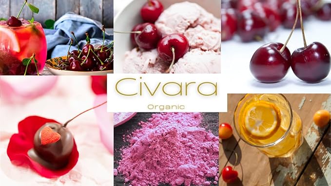 Civara Organic Cherry Powder 6oz &amp 12oz | 100% Natural Fruit Powder | No Sugar &amp Additives | Great Flavor for Drinks Smoothie Beverages | USDA Organic | Vegan | Gluten Free (12 Ounces)