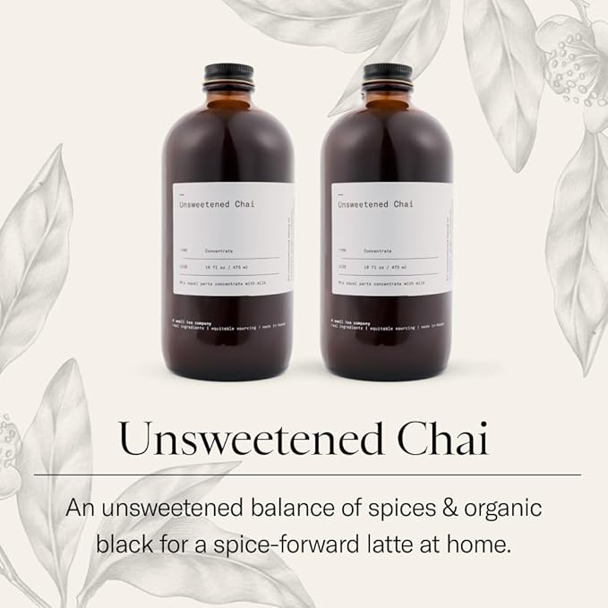 Dona Unsweetened Chai Concentrate (16oz Bottle Two Pack) Liquid Chai Tea Concentrate