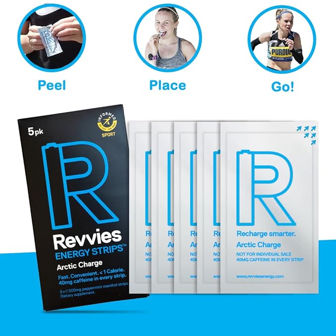 Revvies Energy Strips | Arctic Charge | 50 Strips | 40mg Caffeine Strip | 2 Strip = Coffee/Energy Drink | Less than 2 Calories | Vegan 10 x 5PK…