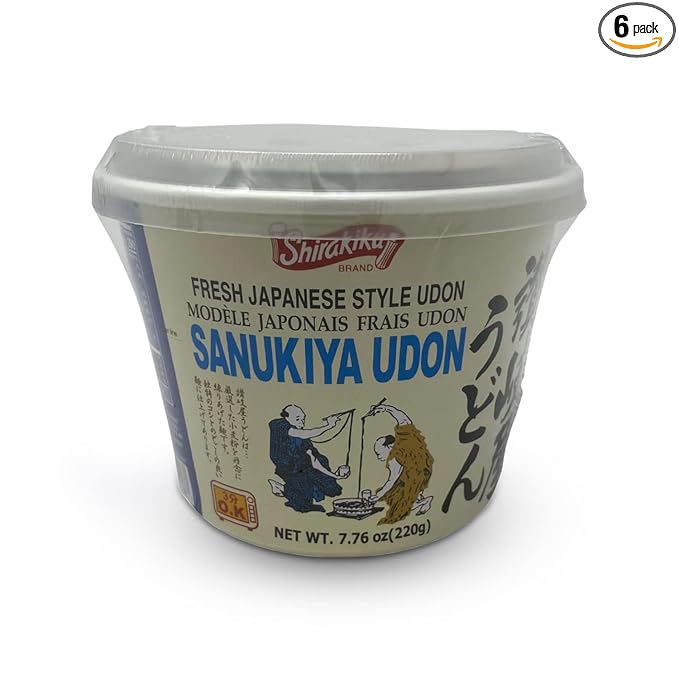 Shirakiku Sanukiya Udon Noodles – Fresh Japanese Style Instant Udon Bowl Thick &amp Chewy Wheat Noodles Easy to Prepare Traditional Asian Meal Microwaveable Noodle Bowl 7.16 oz (Pack of 6)