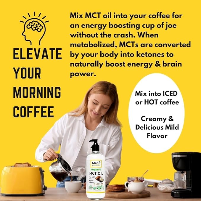 Made By Nature Organic MCT Oil 32 oz Pure MCTs from Coconuts C8 and C10 MCTs Keto Diet Friendly Use in Coffee High Bioavailability