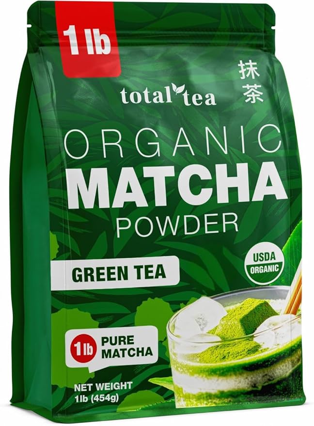 Organic Matcha Green Tea Powder (1lb) – Certified USDA Organic Powder for Matcha Latte Tea and Smoothies – Non-Gmo Antioxidant Rich Fruit Tea by Total Tea