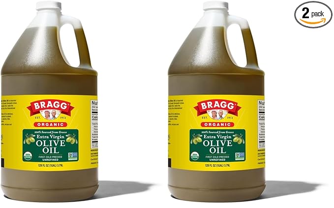 Bragg Organic Extra Virgin Olive Oil – Made with Greek Koroneiki Olives – Cold Pressed EVOO for Marinades &amp Vinaigrettes – USDA Certified Non-GMO Kosher (128 fluid Ounce) (Pack of 2)