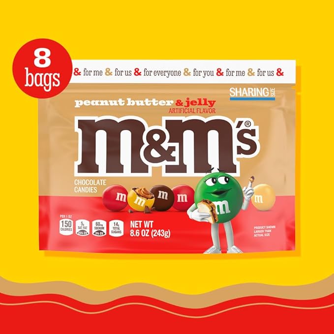 M&ampM’S Peanut Butter &amp Jelly Candy Sharing Size 8.6 Oz Resealable Bulk Candy Bags (Pack of 8)