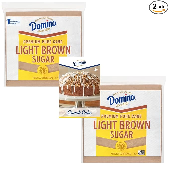 Domino® Light Brown Sugar 2 lb Zipper Bag (2-Pack) - Ideal Sugar for Baking and Desserts - Includes Bonus Recipe Card
