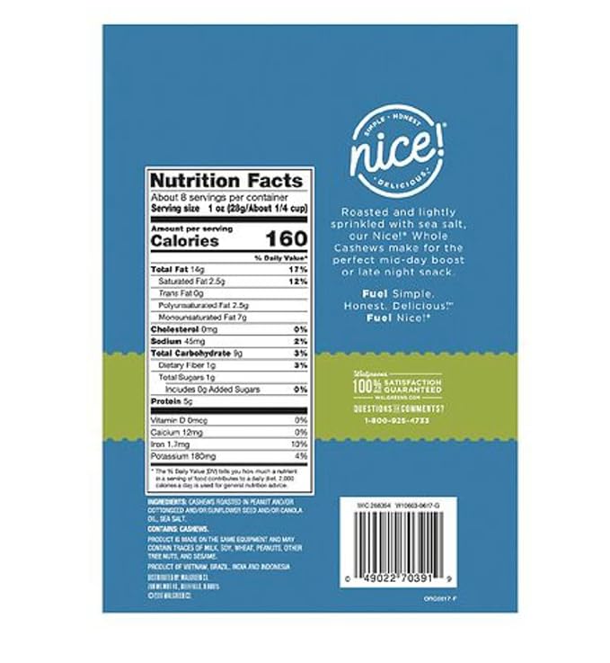 Nice Lightly Whole Cashews 8.5oz (pack of 2)