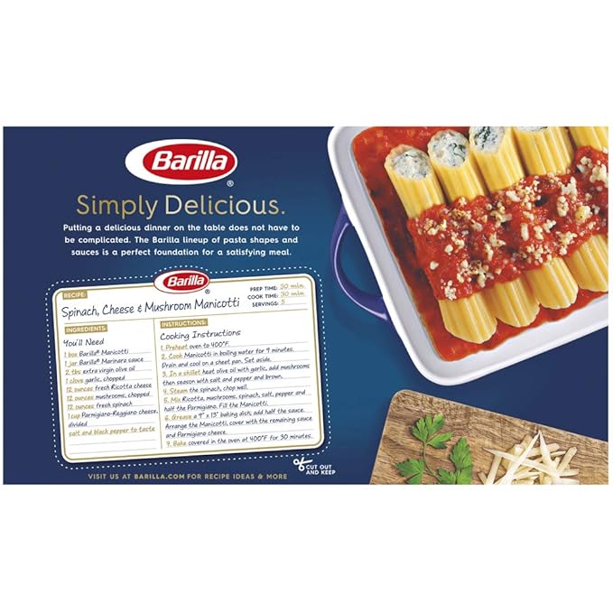 Barilla Pasta Manicotti 8 Ounce (Pack of 4)