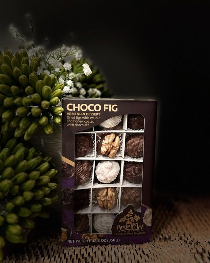 CHOCOFIG (12.3oz) – Premium Armenian Gourmet Delights | Walnuts &amp Figs Coated in Dark White &amp Milk Chocolate | Only 1g Added Sugar | Handcrafted Gift Box | Healthy &amp Delicious Snack.