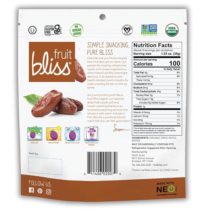 Fruit Bliss Organic Deglet Nour Dates 5 Ounce - 6 per case.