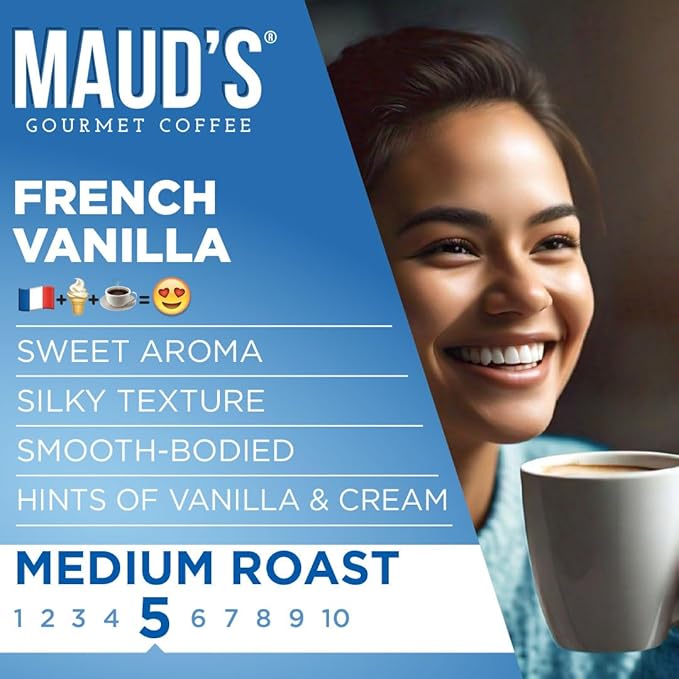 Maud's French Vanilla Coffee Pods 100 ct Medium Roast Coffee in Single Serve Pods – 100% Arabica Coffee Compatible with Keurig K Cups Maker
