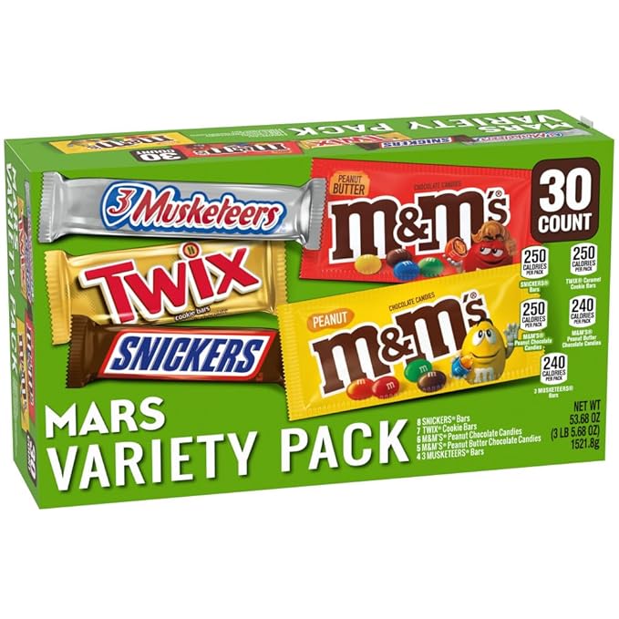 MARS CHOCOLATE SNICKERS TWIX MILKY WAY &amp 3 MUSKETEERS Bulk Milk Chocolate Full Size Candy Bars Halloween Chocolate Candy Variety Pack 53.68 oz 30 Bars