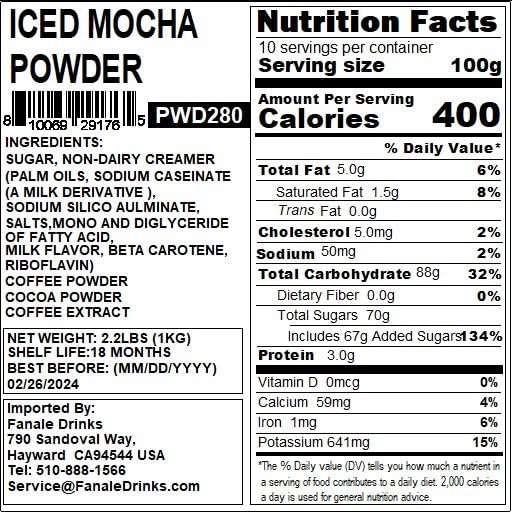 Fanale Premium Ice Mocha Bubble Tea Flavoring Powder | Perfect for Baking Smoothies Desserts and Drinks | Instant Flavoring Powder for Boba Milk Tea - 2.2 Pounds (Pack of 1)