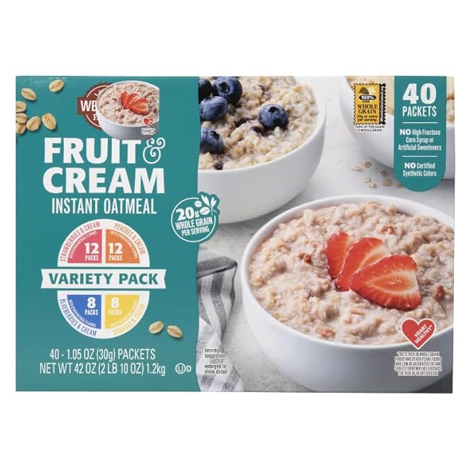 Fruit and Cream Instant Oatmeal Variety Pack 40 Packets 1.05 oz Each | Strawberries &amp Cream Bananas &amp Cream Peaches &amp Cream Blueberries &amp Cream. (1 Pack)