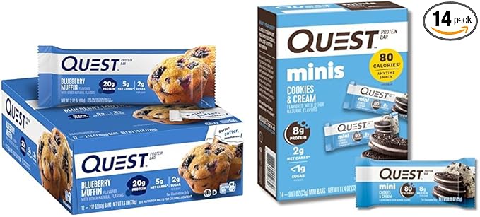 Quest Blueberry Muffin Protein Bars 12 Count and Mini Cookies &amp Cream Protein Bars 14 Count