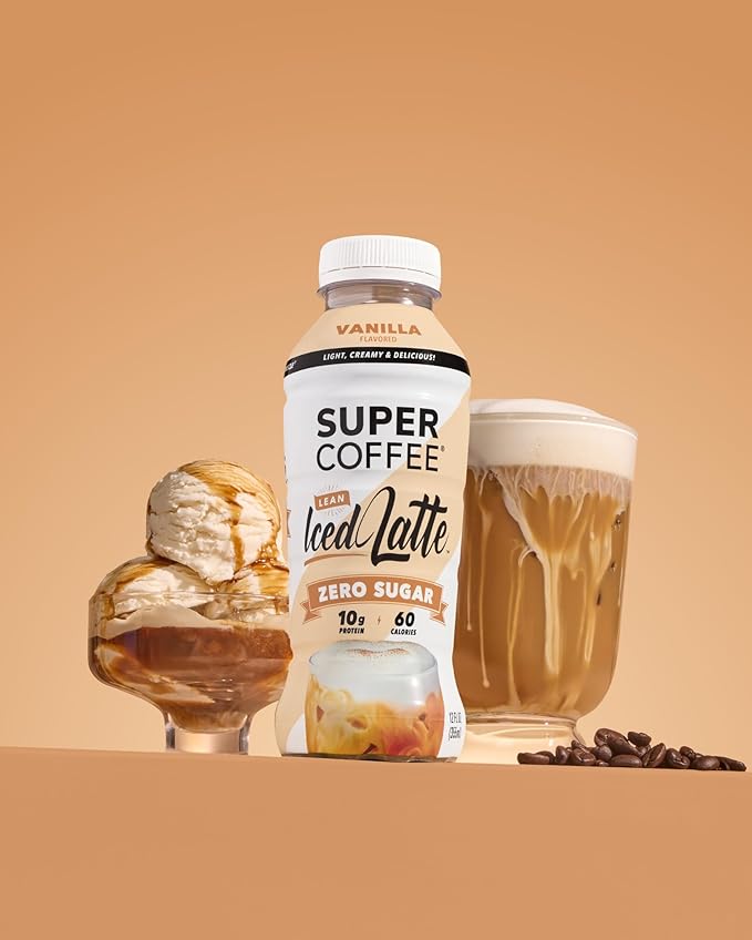 Super Coffee Ready To Drink Iced Coffee Vanilla Latte (12 Ounce Bottles Pack of 12) - Low Net Carbs No Added Sugar Keto Friendly 10g of Protein Low Calorie Protein Coffee
