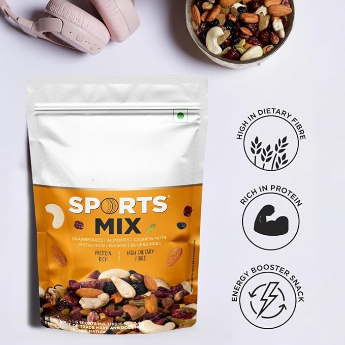 Generic Premium Sports Roasted Almonds Cashews Pistachios Dried Blueberries Cranberries and Raisins | Resealable Pouch -350 gm