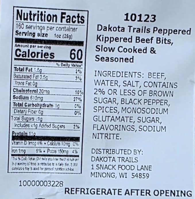 Dakota Trails Kippered Beef Jerky Peppered Flavor Large Bulk Bag 10 lbs