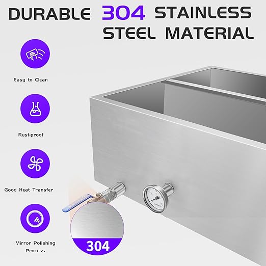 Maple Syrup Evaporator Pan 48 x 24 x 18.7 Inch Maple Syrup Pan 53.3 Gal 304 Stainless Steel Maple Syrup Evaporator Boiling Maple Syrup with Valve and Thermometer and Divided