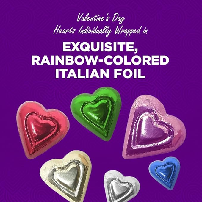 Madelaine Milk Chocolate Mini Hearts Individually Wrapped Rainbow Foil – Valentine’s Day Candy for Kids Classroom Gifts &amp Treat Bags 8 oz