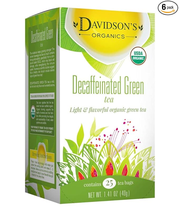 Davidson's Organics Decaffeinated Green 25-count Tea Bags Pack of 6