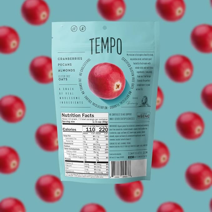 Tempo Granola Cranberry Pecan Almond Loose Granola - 3 Pack of 11 oz Bags - Nutrient-Rich Gluten Free Vegan Oats High Protein Low Sugar Vegan Dairy Free Soy Free Vitamin E Prebiotics For Opt