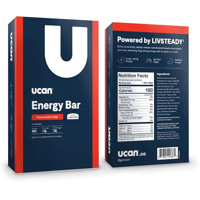 UCAN Energy Snack Bars Peanut Butter Fudge All Natural Low Sugar Non-GMO Gluten-Free Keto-Friendly (12 Pack 1.4 Ounces)