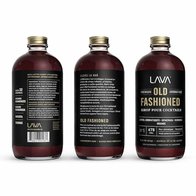 LAVA Premium Aromatic Old Fashioned Cocktail Syrup 16oz Makes 32 Cocktails Made with Aromatic Bitters Demerara Marasca Cherry Orange Zest Hazelnut and Cinnamon. Ready to Use. Just Add Whiskey.