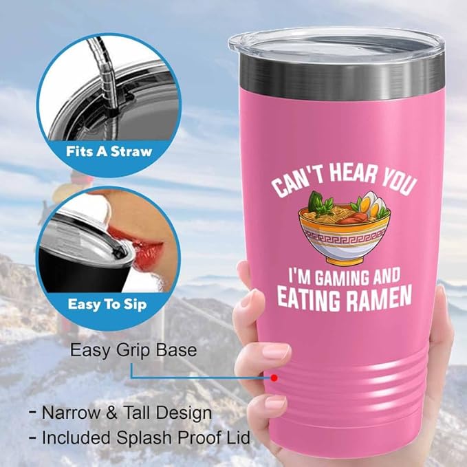 Ramen Lover Pink Edition Tumbler 20oz - Can't hear you - Food Lovers chicken pumpkin vegan pantry spicy noodles
