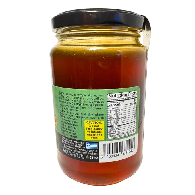Aoritiko Organic Pure Cretan Mountain Honey | Organic Greek Honey | 100% Natural Wildflower &amp Herb-Infused Rich Aromatic Flavor Harvested from Pristine Greek Flora | 450 gram glass jar