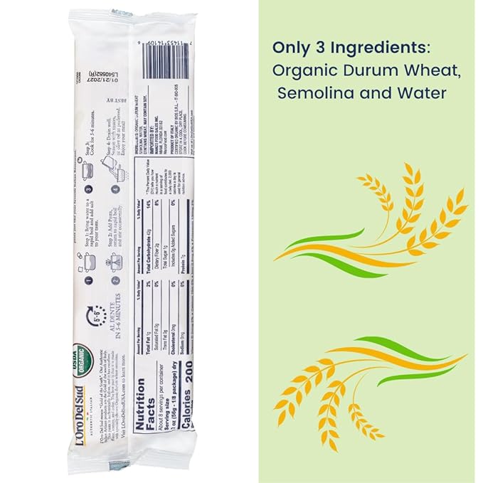 Organic Spaghettini Pasta 4 pack 100% Durum Wheat Italian Pasta Premium Quality Product of Italy 16 Ounce (4 Pack) by L'Oro del Sud.