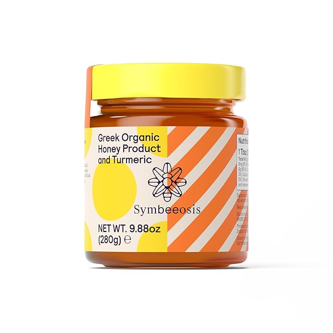 Symbeeosis Greek Organic Functional Honey with Turmeric - Rich in Trace Elements and Phenolic Components - Warm Earthy Taste
