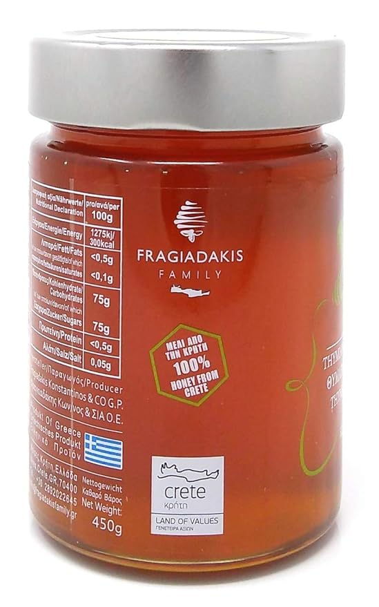 Alfa Honey – 100% Pure Raw Cretan Thyme Honey | Award-Winning | Unfiltered &amp Unprocessed | From the Mountains of Crete | 450 gram glass jar