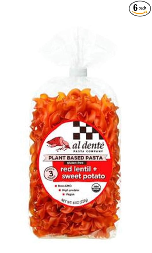 Al Dente Fresh Non-gmo Gluten-free Plant Based Lentil Sweet Potato Pasta 8 Oz (pack Of 6)