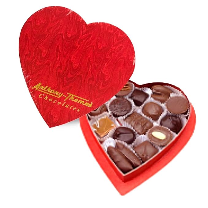 Anthony Thomas Heart Shaped Box Mother's Day Chocolates Milk and Dark Chocolate Soft Centers Nuts Toffee and Caramels Gift Box 15 Pieces (7 oz Milk and Dark)