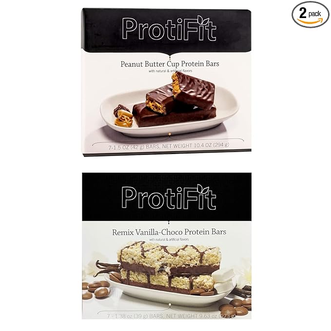 PROTIFIT - Low Calorie Peanut Butter Cup &amp Remix Vanilla Protein Bar 2 Pack High Protein 15g Protein Low Carb Low Sugar Ideal Protein Compatible 7 Servings Per Box (2 Pack)