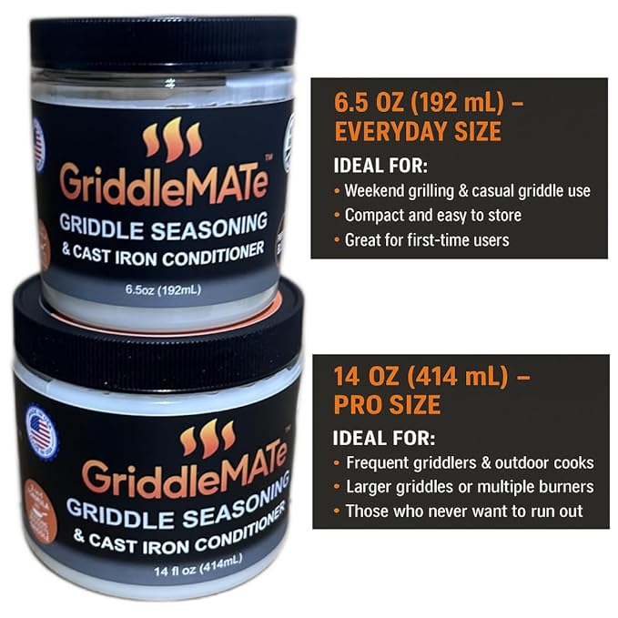 GriddleMATe Griddle Seasoning - Premium 2-in-1 Seasoning for Blackstone Griddle Cast Iron and Carbon Steel Cookware - High Smoke Point - Non-GMO - Made in the USA