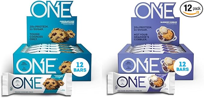 ONE Protein Bars Chocolate Chip Cookie Dough Gluten Free Protein Bars with 20g Protein &amp Protein Bars Blueberry Cobbler Gluten Free Protein Bars with 20g Protein and only 1g Sugar