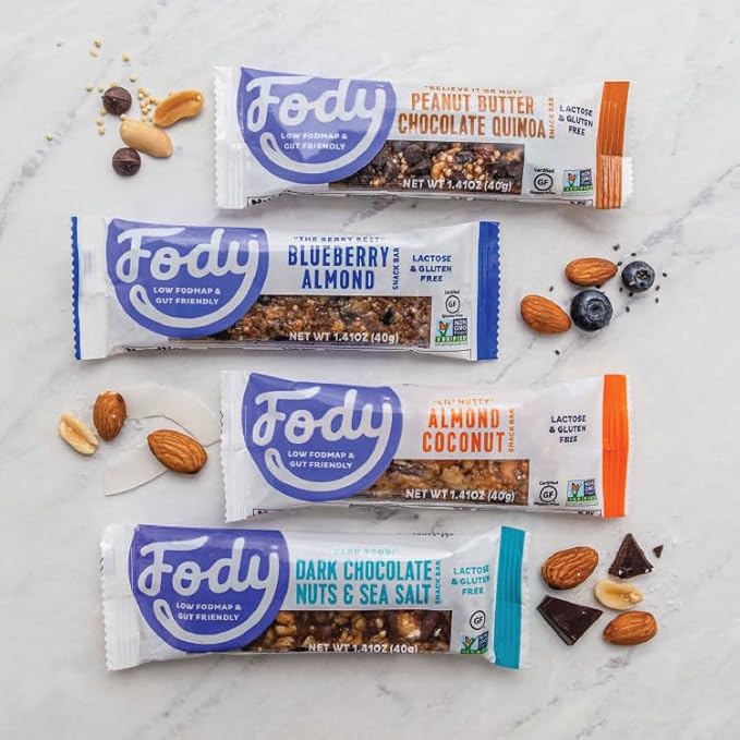 Fody Foods Snack Bars Peanut Butter Chocolate Quinoa 1.41 Oz (Pack of 12) 6g Protein Low FODMAP Gut &amp IBS Friendly Vegan Lactose Free Non-GMO Gluten Free